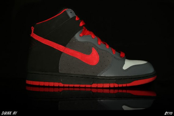 Nike Dunk High – Medium Gray – Vasrity Red – Black