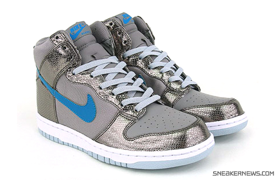 Nike Womens Dunk High - Metallic Silver - Turquoise - Snakeskin