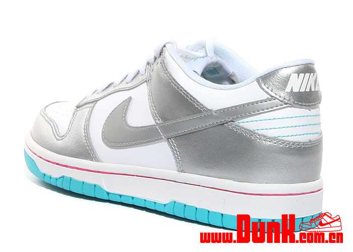Nike Dunk Low Gs White Metallic Silver Bright Turquoise Laser Pink 1