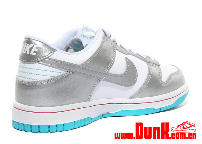 Nike Dunk Low Gs White Metallic Silver Bright Turquoise Laser Pink 4