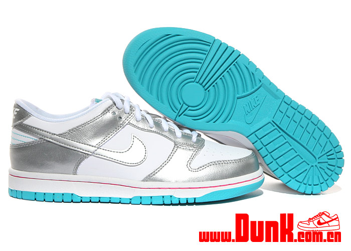 Nike Dunk Low Gs White Metallic Silver Bright Turquoise Laser Pink 5
