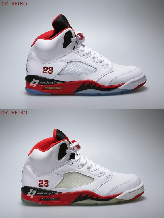 Air Jordan V Fire Red 2006 2013 Comparison 12