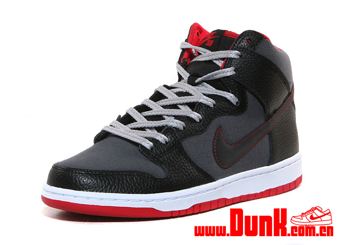 Nike Sb Dunk High Black Grey Red Rip Stop 04