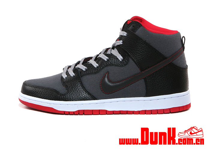 Nike Sb Dunk High Black Grey Red Rip Stop 06