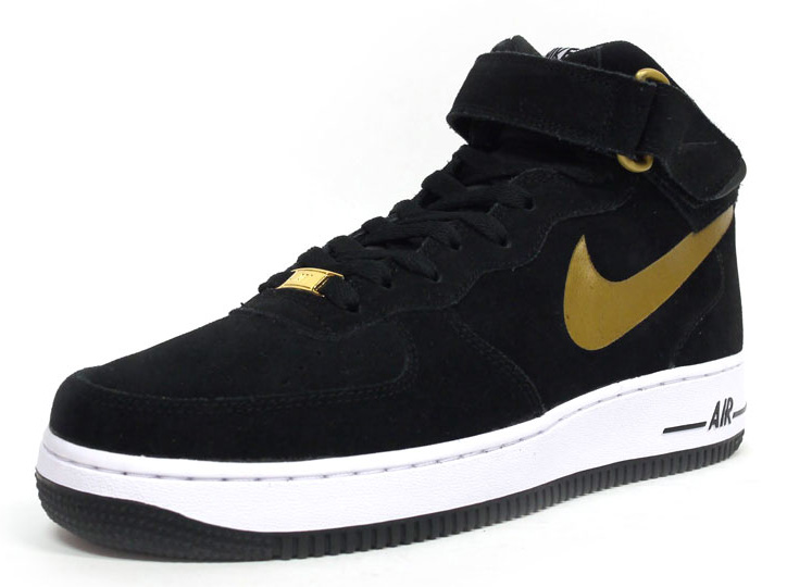 Nike Air Force 1 Mid Black Metallic Gold White 02