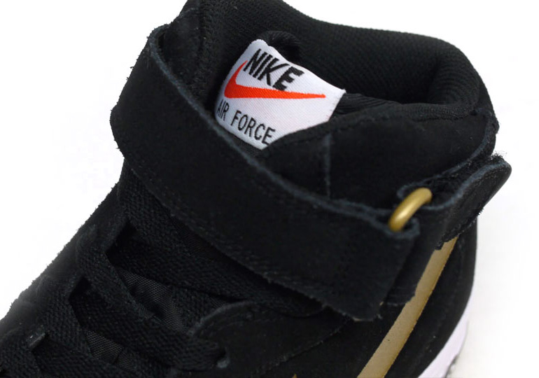 Nike Air Force 1 Mid Black Metallic Gold White 05