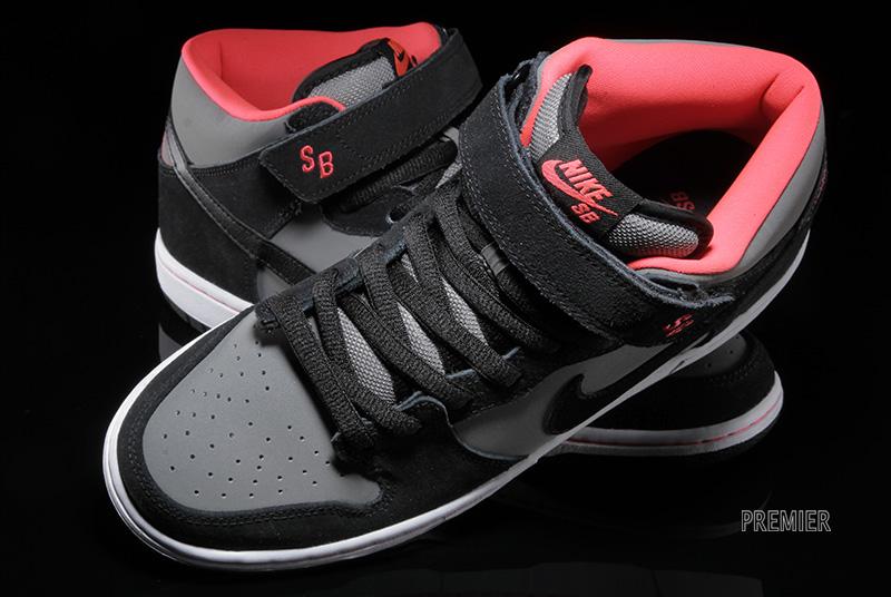 Nike Sb Dunk Mid Black Medium Base Grey Laser Crimson 05