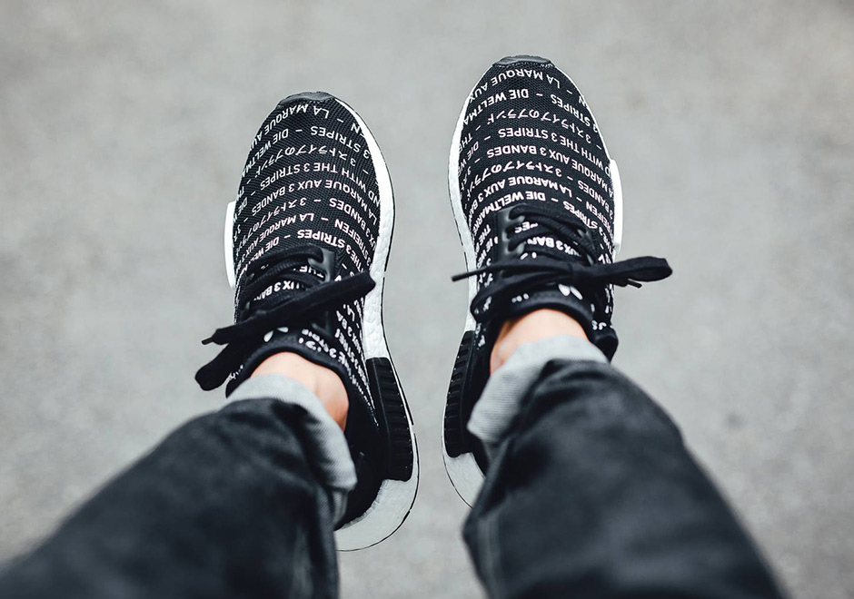 Adidas Nmd R1 Primeknit Three Stripes Black White 1