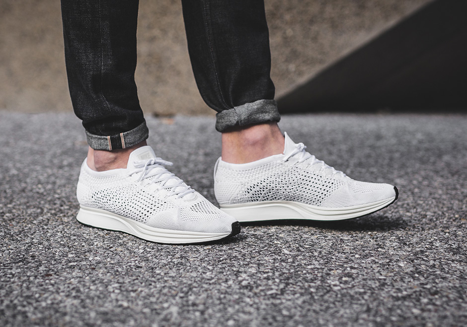 Nike Flyknit Racer Triple White On Foot Men Women 2