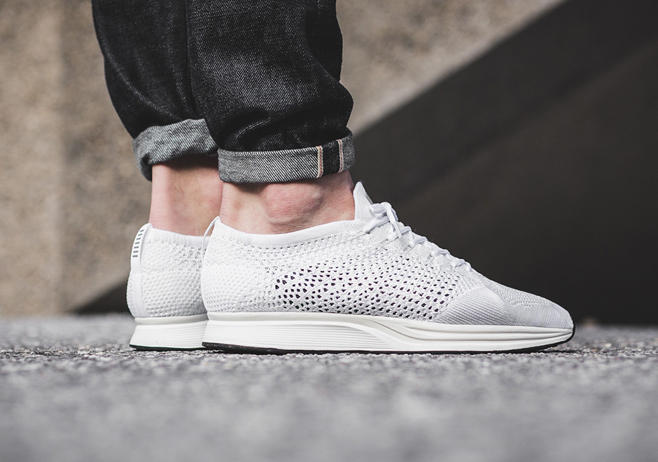 Nike Flyknit Racer Triple White On Foot Men Women 3