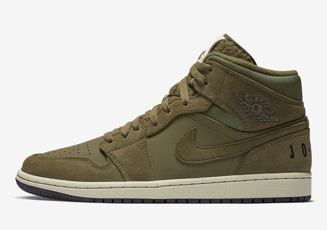 Air Jordan 1 Mid Fleece Tongue Olive Bq6579 300 4