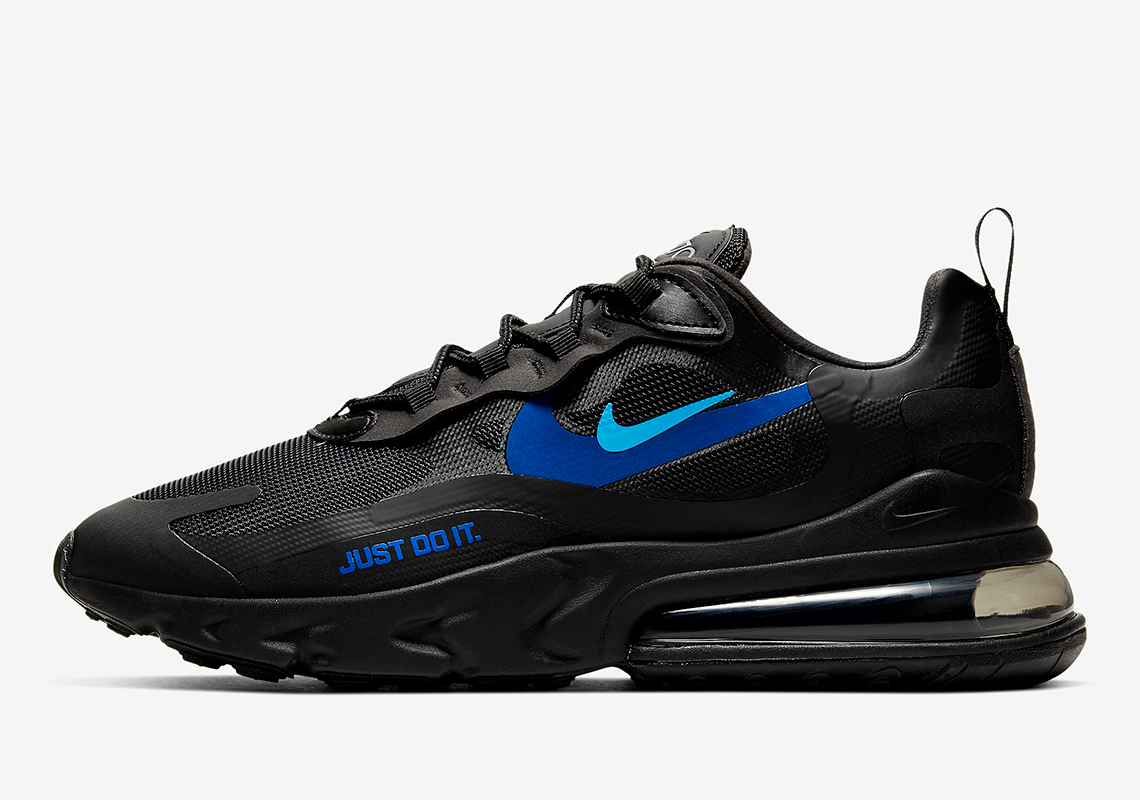 The Nike Air Max 270 React "Just Do It" Gets Black Uppers With Two Tones Of Blue