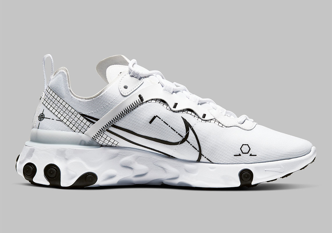 Nike React Element 55 Schematic White Black Cu3009 100 6
