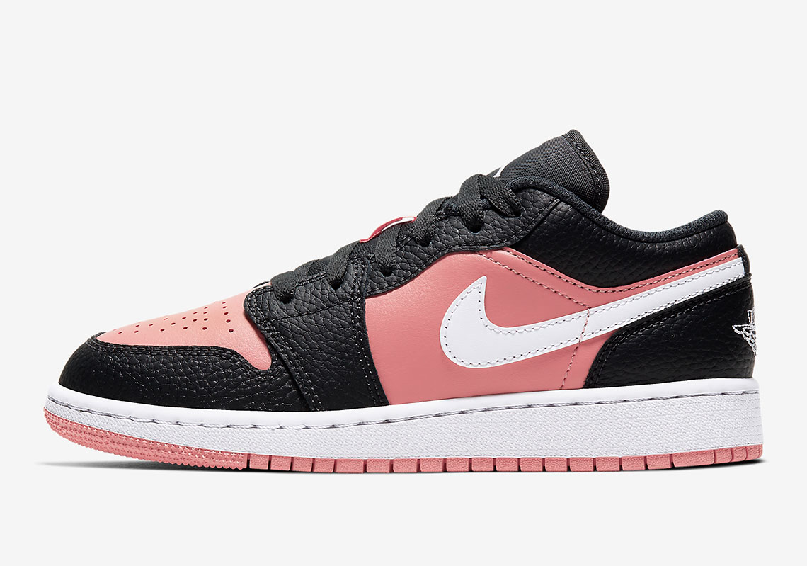 The Air Jordan 1 Low "Pink Quartz" Paired With Black Tumbled Leather