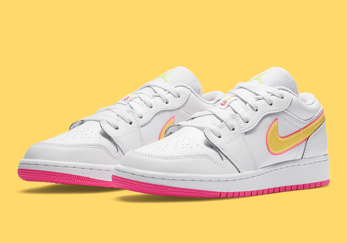 Bright Neon Accents Land On The Air Jordan 1 Low For Kids