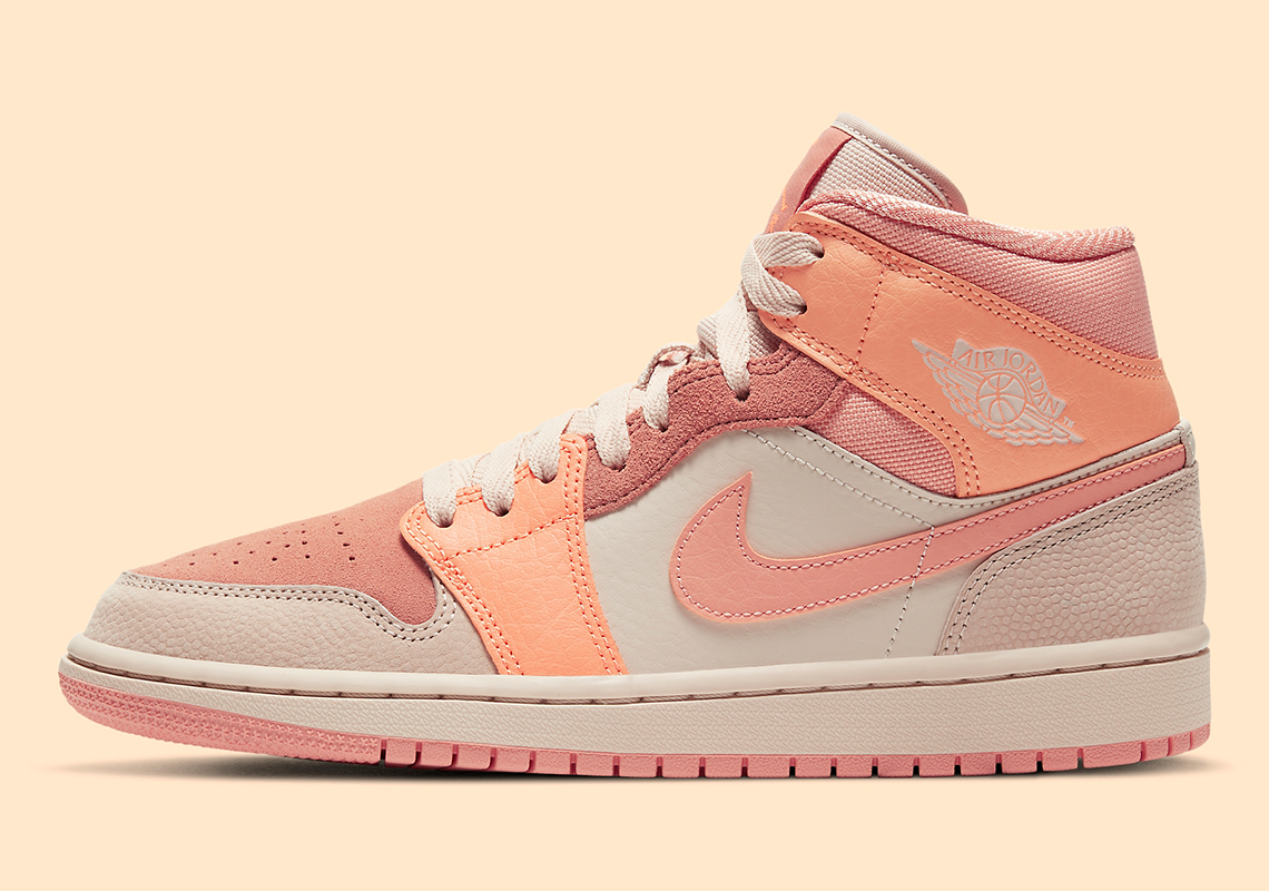 Air Jordan 1 Mid "Apricot Orange" Features Basketball Leather Uppers