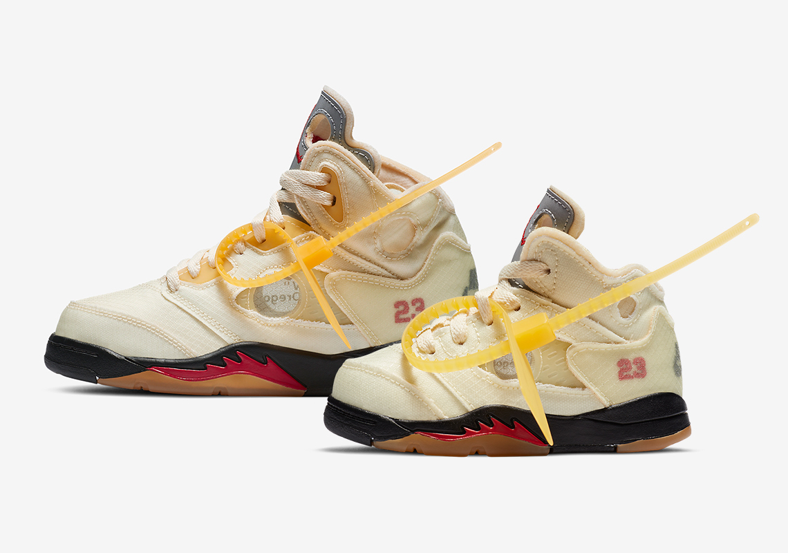 Off-White x Air Jordan 5 "Sail" Also Releasing In Pre-School And Toddler Sizes